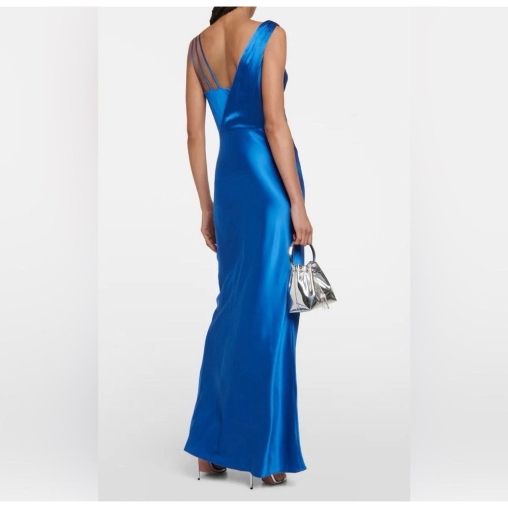 Veronica Beard Sanderson Maxi Dress Azure Blue Size 4 Silk Blend Slip Gown - Picture 7 of 15